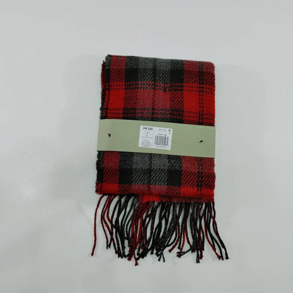 Goodfellow‎ & Co Eco Plaid Scarf and Beanie Set Red Black Gray One Size